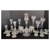 Large Assortment of Glass and Crystal Candleholders