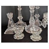 Large Assortment of Glass and Crystal Candleholders