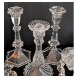 Large Assortment of Glass and Crystal Candleholders
