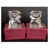 Pair of Oleg Cassini Clear Geometric Crystal Candleholders