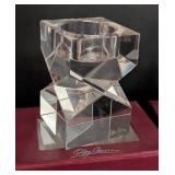 Pair of Oleg Cassini Clear Geometric Crystal Candleholders