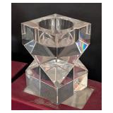 Pair of Oleg Cassini Clear Geometric Crystal Candleholders