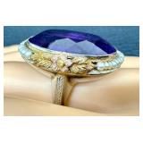 Antique 14k Gold Amethyst and Seed Pearl Ring