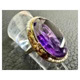Antique 14k Gold Amethyst and Seed Pearl Ring