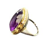 Antique 14k Gold Amethyst and Seed Pearl Ring