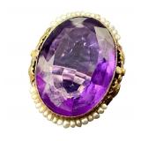 Antique 14k Gold Amethyst and Seed Pearl Ring