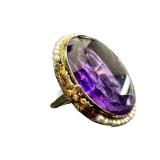 Antique 14k Gold Amethyst and Seed Pearl Ring