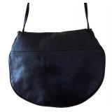 Vintage Copa Collection Brutalist Style Amethyst and Brass Embellished Black Leather Cross Body Handbag