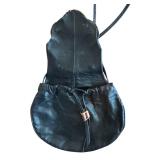 Vintage Copa Collection Brutalist Style Amethyst and Brass Embellished Black Leather Cross Body Handbag