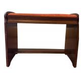 Vintage Wooden Stool with Upholstered Top