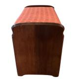 Vintage Wooden Stool with Upholstered Top