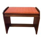 Vintage Wooden Stool with Upholstered Top