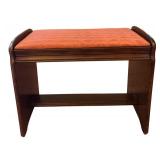 Vintage Wooden Stool with Upholstered Top