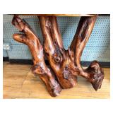 Live Edge Carved Wood Console Table with Natural Root Base