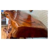 Live Edge Carved Wood Console Table with Natural Root Base