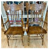 Pair of Carved Oak Griffin Armchairs with Detailed Crest Backs