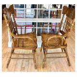 Pair of Carved Oak Griffin Armchairs with Detailed Crest Backs