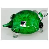 Czech Republic Art Glass Turtle Figurine Green