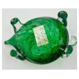 Czech Republic Art Glass Turtle Figurine Green