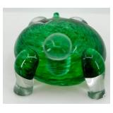 Czech Republic Art Glass Turtle Figurine Green
