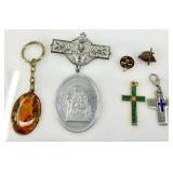 Collection of a Religious Medals, Pins, and Keychain
