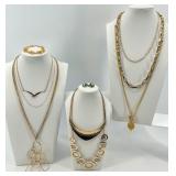 Collection of Gold-Tone Necklaces and Rhinestone Bracelet