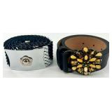 Set of 2 Decorative Belts - Sequin Metal Flower Clasp and Leather Belt with Gem Buckle including T.A. Port