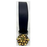 Set of 2 Decorative Belts - Sequin Metal Flower Clasp and Leather Belt with Gem Buckle including T.A. Port