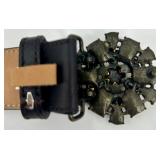 Set of 2 Decorative Belts - Sequin Metal Flower Clasp and Leather Belt with Gem Buckle including T.A. Port
