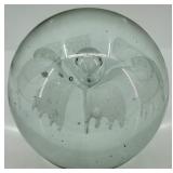 Handcrafted Clear Glass Paperweight with White Flower Design