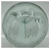 Handcrafted Clear Glass Paperweight with White Flower Design
