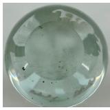 Handcrafted Clear Glass Paperweight with White Flower Design