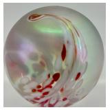 Iridescent Art Glass Paperweight with Swirl Design Made in Taiwan