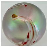 Iridescent Art Glass Paperweight with Swirl Design Made in Taiwan