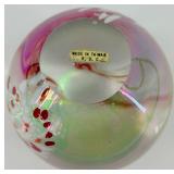 Iridescent Art Glass Paperweight with Swirl Design Made in Taiwan