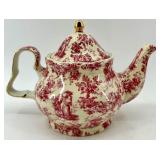 Red Toile Pattern Porcelain Tea Set with Teapot, Cups, Plates and Accessories