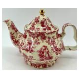 Red Toile Pattern Porcelain Tea Set with Teapot, Cups, Plates and Accessories