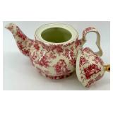 Red Toile Pattern Porcelain Tea Set with Teapot, Cups, Plates and Accessories