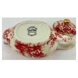 Red Toile Pattern Porcelain Tea Set with Teapot, Cups, Plates and Accessories