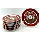 Porsgrund Norway 55-Piece Porcelain Dinnerware Set with Red and Gold Trim