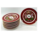 Porsgrund Norway 55-Piece Porcelain Dinnerware Set with Red and Gold Trim