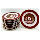 Porsgrund Norway 55-Piece Porcelain Dinnerware Set with Red and Gold Trim
