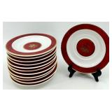 Porsgrund Norway 55-Piece Porcelain Dinnerware Set with Red and Gold Trim