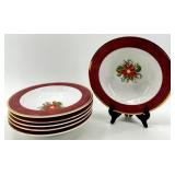 Porsgrund Norway 55-Piece Porcelain Dinnerware Set with Red and Gold Trim