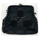 Vintage Black Beaded Evening Purse, Coin Purse, Wallet, and Embroidered Belt Set