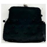 Vintage Black Beaded Evening Purse, Coin Purse, Wallet, and Embroidered Belt Set