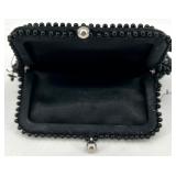 Vintage Black Beaded Evening Purse, Coin Purse, Wallet, and Embroidered Belt Set