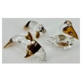 Set of 3 Miniature Artisan Glass Animal Figurines with Gold Accents
