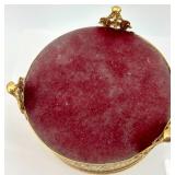 Vintage Vanity Set with Ornate Gold Jewelry Box, Porcelain Hand Dish, and Perfume Atomizer