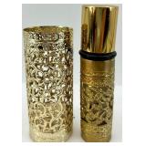 Vintage Vanity Set with Ornate Gold Jewelry Box, Porcelain Hand Dish, and Perfume Atomizer